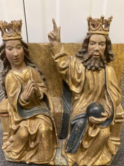 Giltwood and Polychrome Group - God and Mary - Image 2
